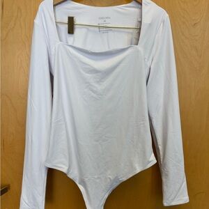 White Long Sleeve Bodysuit Square Neck